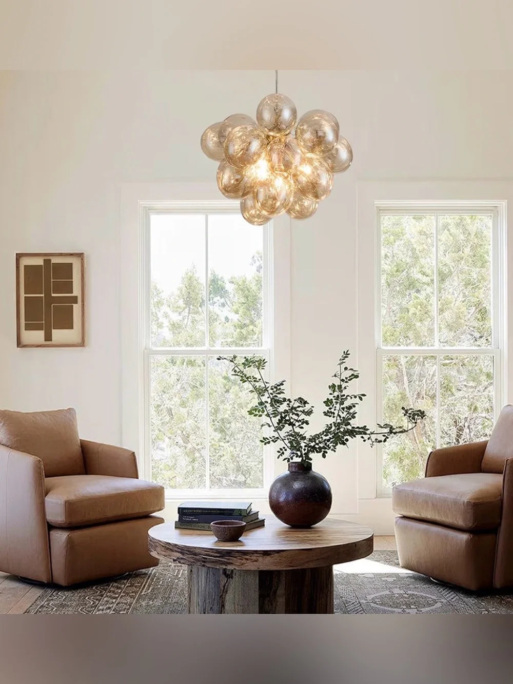 Surpars House Cognac Bubble Glass Chandelier 4-Light Modern Gold Ceiling Pendant